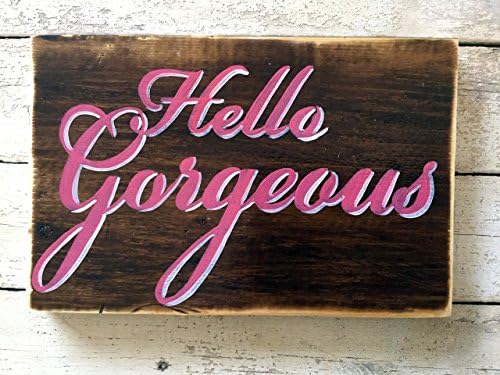 Wall Hanging Decor For Girls Bedroom, Romantic Wood Quote Sign, Hello Gorgeous, Pink