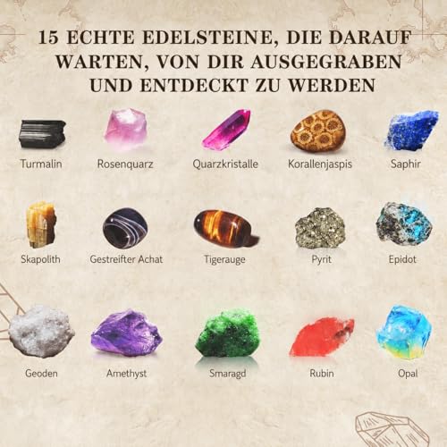 Greek Science My First Mega Excavation Set for Kids, 15 Real Crystals and Gemstones, STEM Science Toy Gift for Boys and Girls