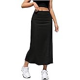 OYOANGLE Women's High Waisted Linen Skirt Lightweight Trendy Casual Long Pencil Skirts