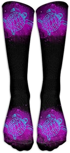 Unisex Novelty Printed Soft Knee High Socks Wotercolor Fluorescent Sea Turtle Crew Socks