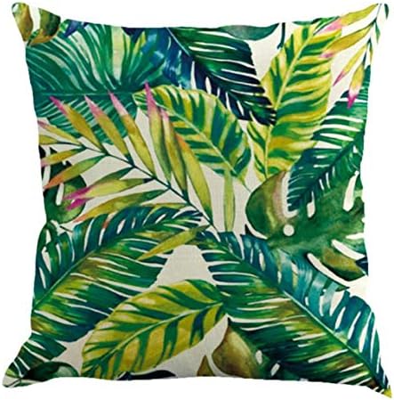 Watopi Green Summer Painting Green Plants Cushion Cover, Tropidcal Striped Plants Leaves Throw Pillow Case, Soft 45 * 45cm