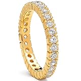 Sterling Silver 925 Women's Goldtone Plated Eternity Ring wedding Band with Cubic Zirconia 3mm 6