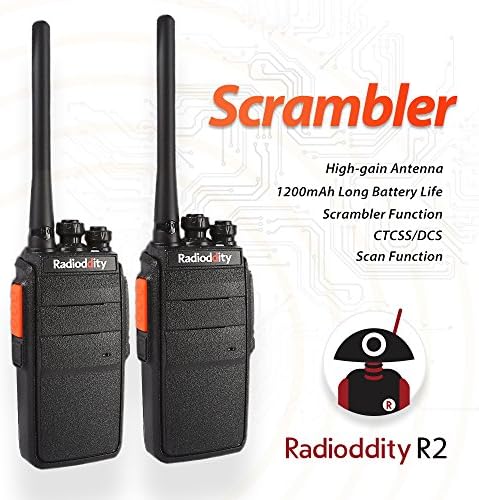 Radioddity R2 PMR Two Way Radio with 16 Channels, 96 Hours Super Long Standby VOX Scrambler, 1200mAh Li-ion Battery Granular Sensation Walkie Talkie (Pack of 2)