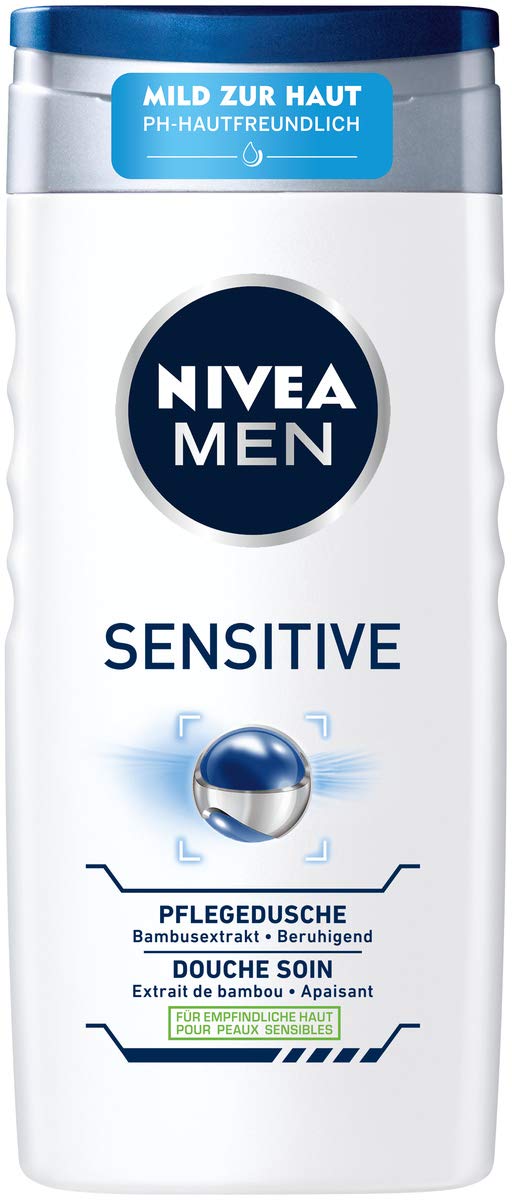 NIVEA MEN Sensitive shower gel (250 ml), mild shower gel with nourishing bamboo milk, pH skin-friendly shower for body, face and hair