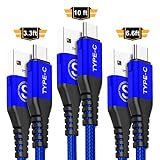 USB Type C Cable,Sweguard 3-Pack (3.3ft+6.6ft+10ft) USB A to USB-C Fast Charging Nylon Braided Cord for Samsung Galaxy A8S S8 S9 S10 Plus Note 9 8,Google Pixel 2 3 XL,LG G7 G8 V30,Moto Z3 Z4 (Blue)