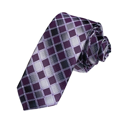 Dan Smith DAE7C06A Purple Grey Italian Skinny Neck Ties Microfiber Skinny Tie Checkered Best Gift Idea