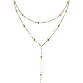 GAFATORY Lariat Necklace for Women Dainty Gold Necklace Y-Shaped Long Beaded Chain Necklace 14k Gold Necklaces Gold Drop Necklace Pendant Necklace Long Layered Necklaces for Women