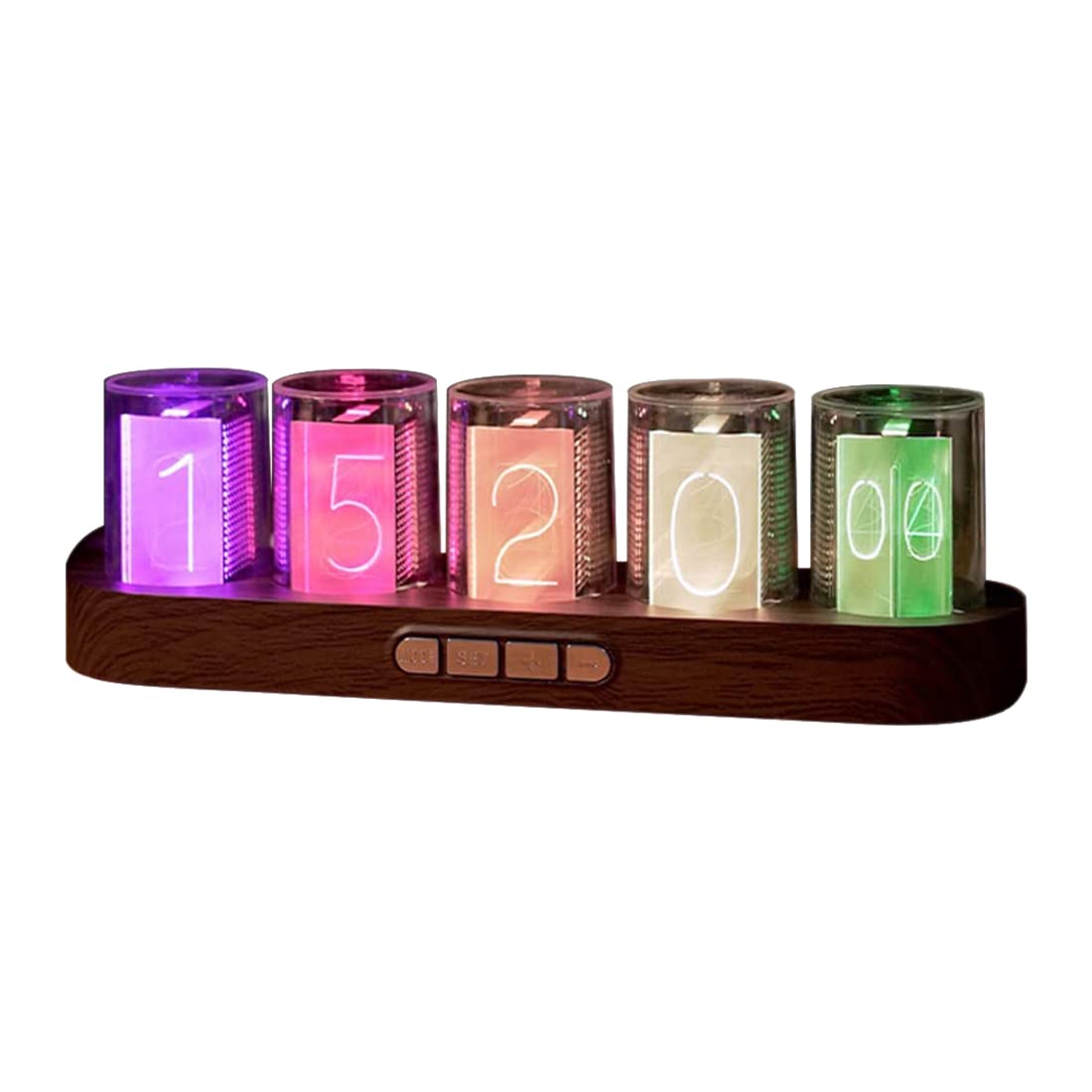 Photo 1 of Adventurers Simulation Nixie Tube Clock, RGB Desk Clock, LED Tube Desk Clock with Imitation Wood Base & 24 Hour Clock, Suitable for Decorating Under Computer Monitor & on Bedside Table in Bedroom