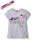 PUMA Little Girls' Tee with Headband, LT Heather Grey, 6