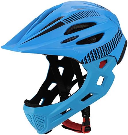 ROWEQPP Children Bike Riding 16-Hole Breathable Helmet Detachable Full Face Chin Protection Balance Bicycle Safety Helmet with Rear Light