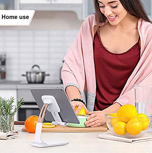 Upgraded Foldable Cell Phone Stand, Angle & Height Adjustable Cradle Dock Desktop Holder with Stable Anti-Slip Design Compatible with 4.7-10.5in iPhone/iPad/Samsung Galaxy/Ebook Reader (White-A)