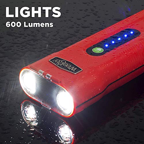 WEEGO 66.1 Jump Starting Power Pack with SPRING BONUS Weego 12V Air Pump for Inflatables, 600 Cranking Amps, New Model, Lithium Ion, 600 Lumen LED Flashlight, Quick-Charges Phones, Water Resistant - Thumbnail 7