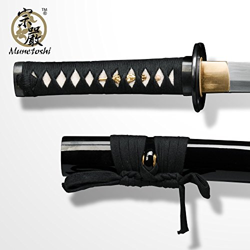 Munetoshi T10 Handmade Samurai Wakizashi Sword Differential Harden Musashi Tsuba