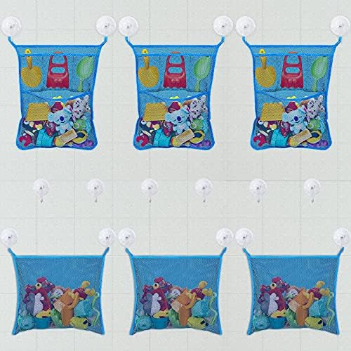 6 Pack Mesh Bath Toy Organizer with 18 Ultra Strong Hook Hanging Bath