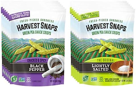 Harvest Snaps 2 variety flavor Lightly salted and Black Pepper (3 oz bag, 6 each flavor total 12 Bags)