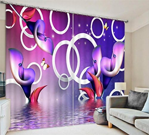 GFYWZ Curtains Polyester 3D Purple flower Big circle Three dimensional Visual space Blackout Noise Reducing Drape Panels for Bedroom Home Decor Insulated Window Drapes , wide 2.20x high 1.80