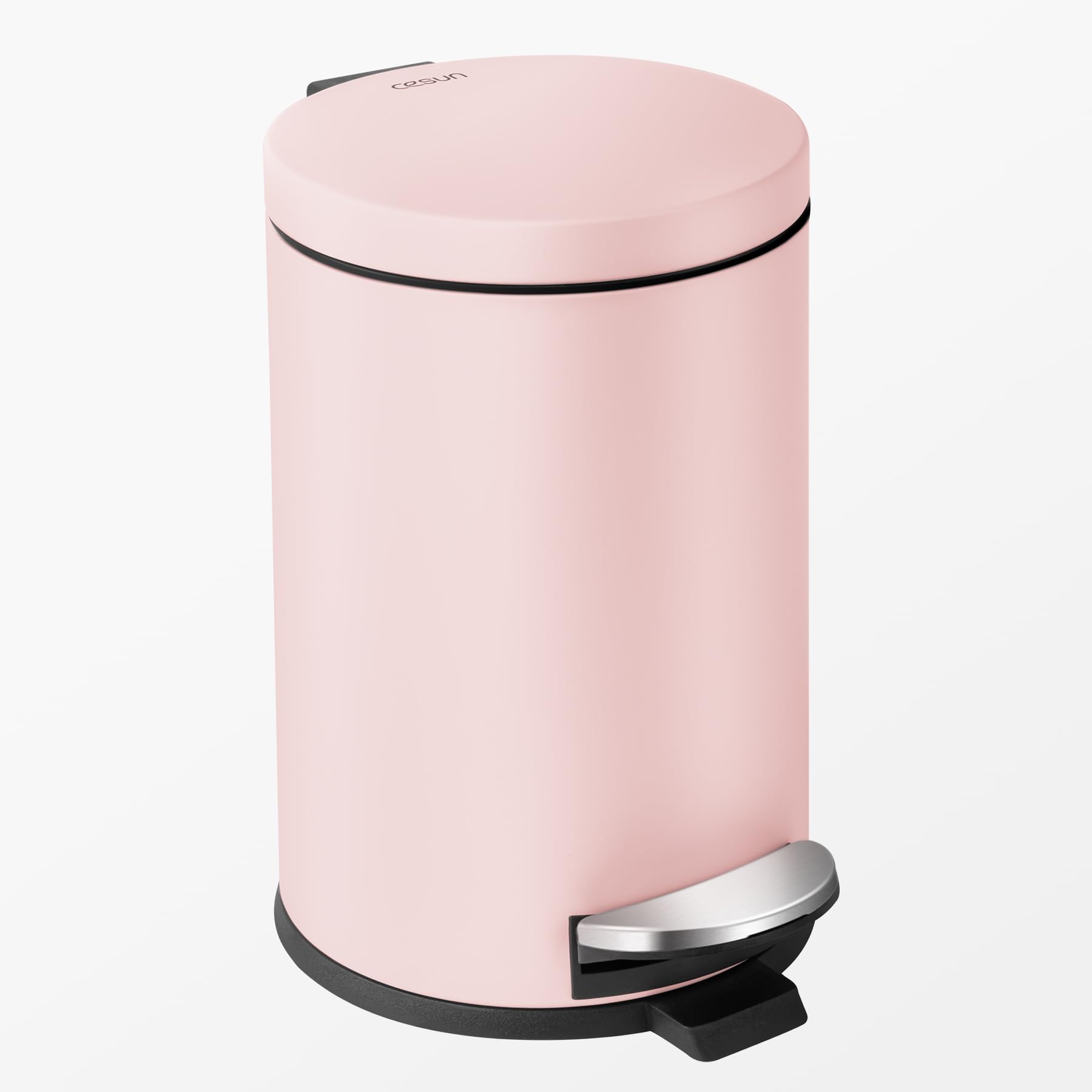 Photo 1 of Cesun 1.2 Gallons Small Pink Trash Can, Bathroom Garbage Can with Lid and Foot Pedal, Mini Round Wastebasket for Bathroom, Bedroom, Office, 4.5 Liters / 1.2 Gallons, Pink