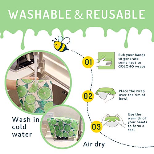 GOLOHO Beeswax Food Wrap Assorted 7 Packs, Reusable Food Wraps, Sustainable Plastic Free Food Storage, Sandwich Wrappers, Washable Bowl Covers - 3 Sizes (S, M, L) - Thumbnail 3