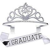 2019 Graduation Party Supplies Kits, Glittered Metal Graduation Princess Grad Crown Tiara and Graduated Sash, Great Gifts for Graduation Party Decorations Grad Decor Favors (White)