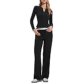 IUK Women’s 2 Piece Sets 2025 Fall Outfits Henley Long Sleeve Top & High Waist Wide Leg Pants Lounge Tracksuit Travel Outfit