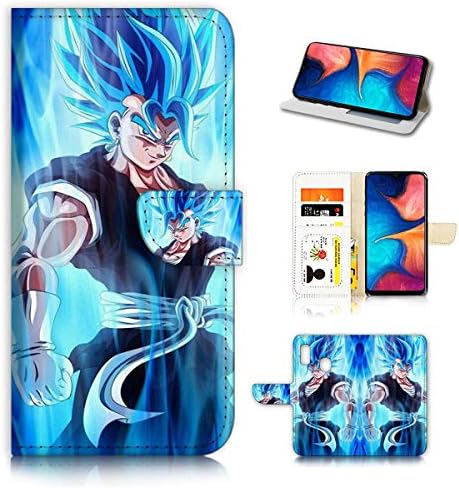 for Samsung Galaxy A30, Designed Flip Wallet Phone Case Cover, A31012 Dragon Ball Goku Blue