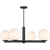 Savoy House M100123MBK Meridian Modern White Strie Glass Orb Round Chandelier, 4-Light 240 Total Watts, 12" H x 38" W, Matte 