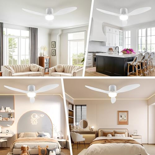 YrgePowk 130 cm Ceiling Fan with Light – 60 W Silent Fan with Remote Controls, 6 Speeds DC Reversible Timer Ceiling Fan for Kitchen, Living Room, Bedroom, Dining Room