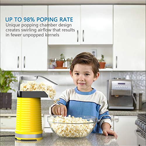 Hot Air Popper Popcorn Maker, 1200W Hot Air Popcorn Popper, Electric Popcorn Machine with Removable Lid for Home Use, No Oil Needed, Great for Kids, Yellow(1200W) - Thumbnail 6