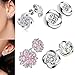 One Style 4 Pairs Earrings Studs Womens 925 Sterling Silver Gemini Earring Set Gift Ear Jacket Silver Hollow Lotus Flower Crystal
