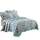 XUKEJU Beach Theme 3-Piece Cotton King Quilt Set with Blue Seashell Pattern Lightweight&Reversible Bedspread and Coverlet
