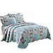 XUKEJU Beach Theme 3-Piece Cotton King Quilt Set with Blue Seashell Pattern Lightweight&Reversible Bedspread and Coverlet