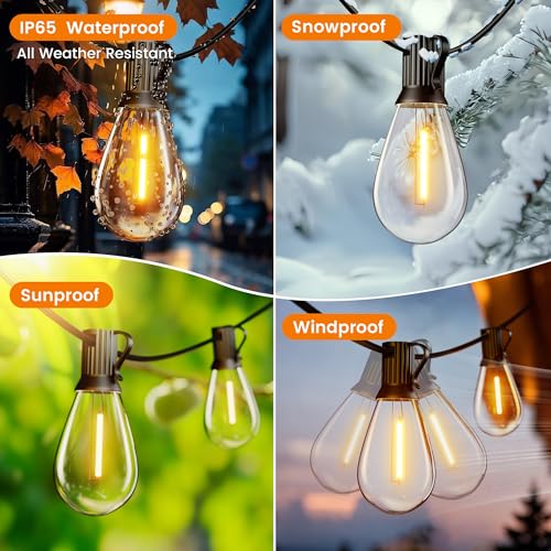 WOWLUMEN 150FT Outdoor String Lights, 62 Tear-drop LED Filament Bulbs, 2200K Cozy Warm, Connectable Hanging Lights for Outside, Shatterproof Waterproof for Patio Backyard Porch Garden Bistro UL Listed