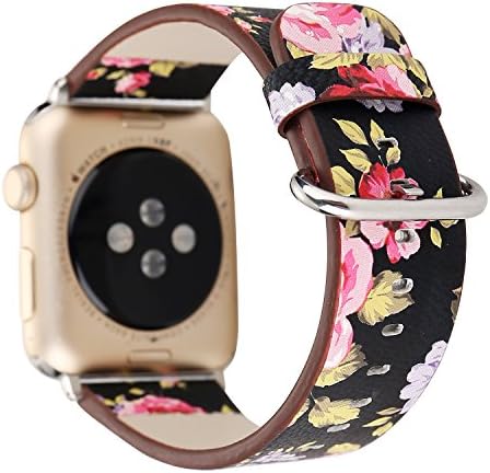 Rykimte Smart Watch Band For Apple Watch iWatch Chromatic Colorful Rainbow Flower Leather Strap Wrist Bracelet Replacement Wristband With Metal Adapter For Women Girls Lady ( Flower H 42mm )