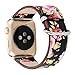 YOSWAN Bracelet for Watch, National Black White Floral Printed Leather Watch Band 38mm 42mm Strap for Watch Flower Design Wrist Watch Bracelet (Black+ Pink flower, 42mm)