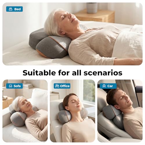 Freebody 3-in-1 Neck Massager Pillow with Heat & Massage, Ergonomic Neck Support Pillow with Stretching Support for Home & Office Use, Grey