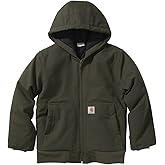 Carhartt Boys' Flannel-Lined Hooded Canvas Insulated Zip-Up Jacket