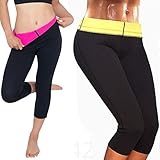 CROSS1946 Women's Slimming Thermo Capris Pants Sauna Hot Sweat Body Shaper Control Small (Rose, XXXL)