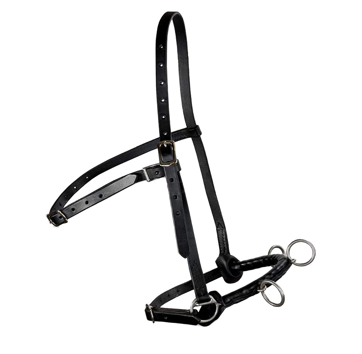 Spire Cavesson Riding Leather Lunge Bridle Headcollar Black For Lunging and riding Cob and Full size horses