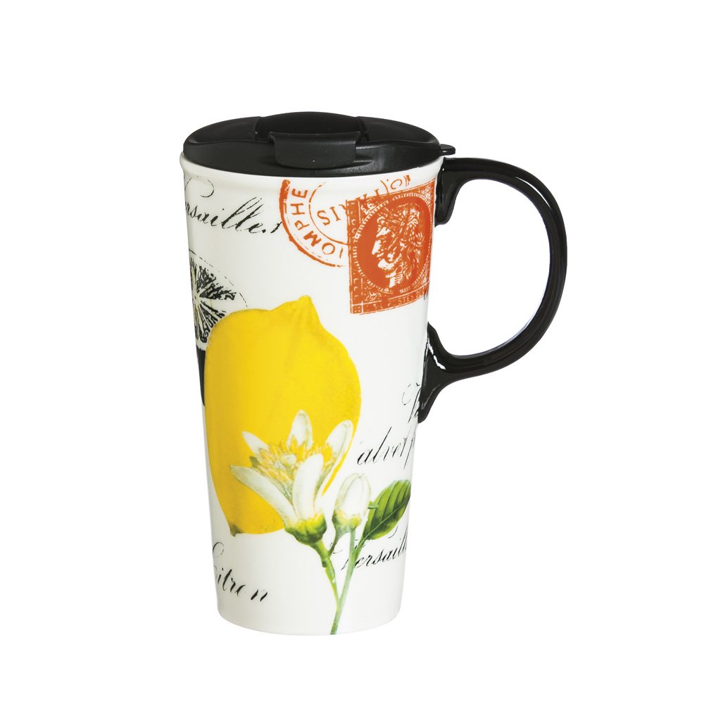 17 Ounces Cypress Home Luscious Lemon Ceramic Travel Coffee Mug Beer Glasses
