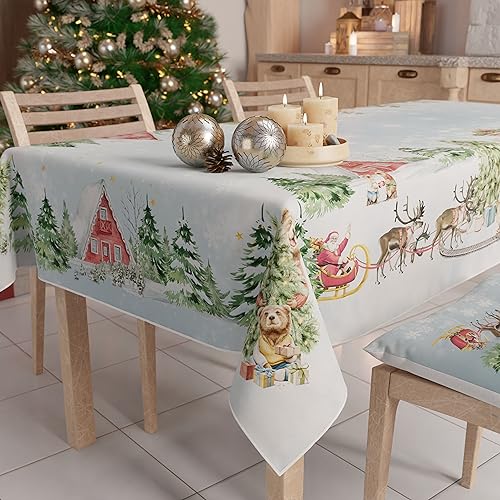 PETTI Artigiani Italiani - Christmas Tablecloth Stain Resistant Rectangular Table Cover for Kitchen, Snow Design, 140x300 cm, 100% Made in Italy