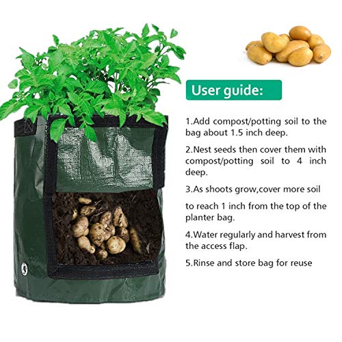 Sfee 2 Pack 7 Gallon Potato Grow Bags, PE Durable Aeration Pots Planters Bag with Handles Access Flap for Garden Melon Farm Vegetable Carrot Onion Tomato Taro Radish Peanut +2 Waterproof Labels - Thumbnail 5