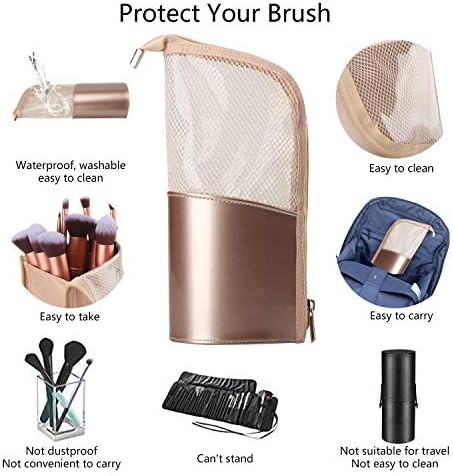Travel Makeup Brush Bag, Portable Rose Gold Makeup Brush Holder Organizer Bag Waterproof Stand-Up Makeup Brush Pouch,Professional Artist Makeup Brush Case 2 Travel Makeup Brush Bag, Portable Rose Gold Makeup Brush Holder Organizer Bag Waterproof Stand-Up Makeup Brush Pouch,Professional Artist Makeup Brush Case