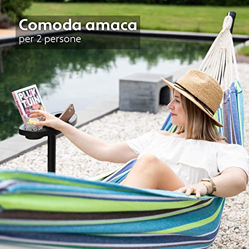 Vita5 Hammock with Stand - Adjustable Frame 290-330cm - Large 80% Cotton 20% Polyester Hammock for Garden, Patio, Balcony and Camping - Portable with Carry Bag