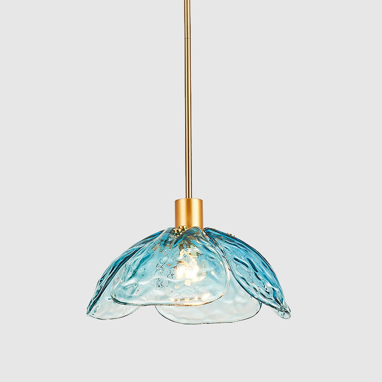 Photo 1 of MIXL - Blue Glass Pendant Light Fixture,1-Light Floral Hanging Lamp,Gold Kitchen Island Lighting,Vintage Style Ceiling Hanging Light for Bedroom Living Room