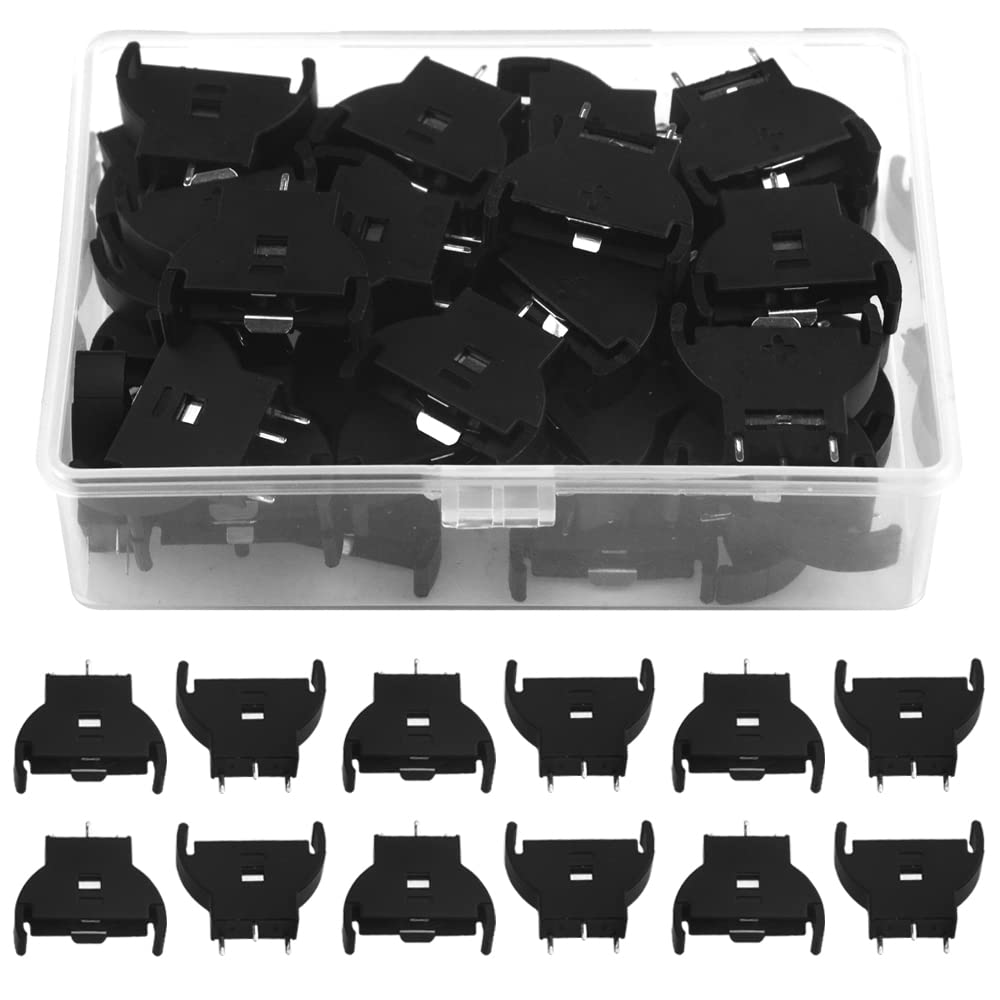WMYCONGCONG 50 PCS CR2032 Vertical Button Cell Battery Sockets Holder Case Plastic Shell Type, Black