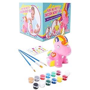 GirlZone Regalos para Niñas – Hucha Unicornio para Pintar – Kit Pintura para Niñas y Accesorios Infantiles -Pinceles, Colores y Gemas – Regalo Original Cumpleaños y Fiestas