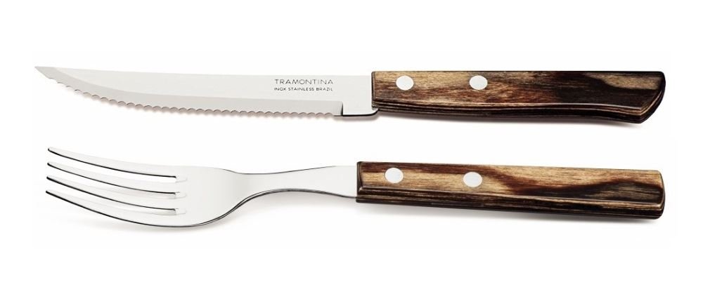 Tramontina Churrasco Riveted Steak Knife and Fork with Wooden Handles