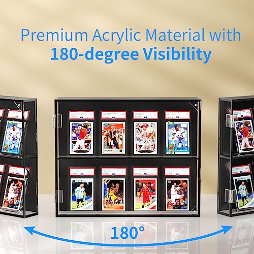 NIUBEE Acrylic Baseball Card Display Case, 8 Graded Card Display Frame Wall Mount with UV Protection Clear View, Sports Card Display Case with Magnetic Door for Football Basketball Hockey, Horizontal
