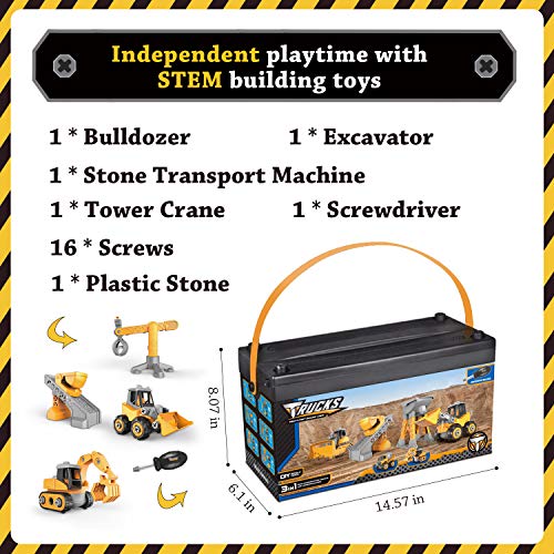 GrowthPic Take Apart Construction Toys, STEM Educational Building Vehicle Toy Set, Realistic Assembly Bulldozer Excavator, for 3 and up Toddlers Boys and Girls as Xmas Gift