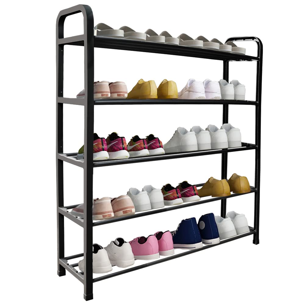 Ram® Black 5 Tier Shoe Rack Shoes Slot Wardrobe Shoe Heels Trainers Storage Organiser Holds 20 Pairs 75.5CM Tall